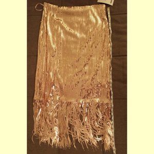 Women's Absolutely Stunning Rose Gold Sequin Skirt with Fringe Bottom; Nashville